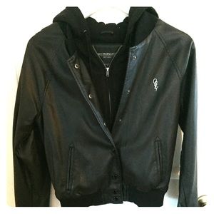 OBEY black leather jacket with fleece lining